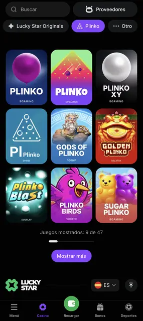 Lucky Star — juegos Plinko de BGaming, Spribe y Evoplay